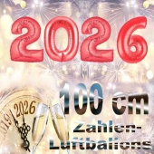 Zahlendekoration Silvester 2026 ,1 m grosse Zahlen, befüllbare Ballons aus Folie