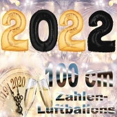 Silvester Zahlendekoration, Silvesterparty, 100 cm große Zahlen-Luftballons, schwarz-gold