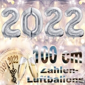 Zahlendekoration Silvester 2022 silber 1 m grosse Zahlen befüllbare Ballons aus Folie