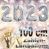 Zahlendekoration Silvester 2023 silber 1 m grosse Zahlen befüllbare Ballons aus Folie