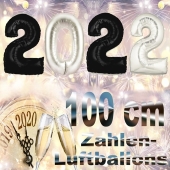 Zahlendekoration zu Silvester 2022 schwarze und silberne Zahlenluftballons