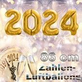 Zahlendekoration Silvester 2024 gold 86cm grosse Zahlen befüllbare Ballons aus Folie