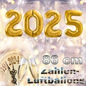 Zahlendekoration Silvester 2025 gold 86cm grosse Zahlen befüllbare Ballons aus Folie