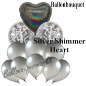 Ballon-Bouquet Silver Shimmer Heart mit 11 Luftballons