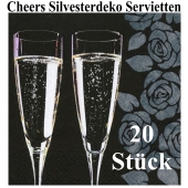 Silvesterdeko Servietten, Cheers, Sektgläser, 20 Stück, 33x33 cm, 3-lagig