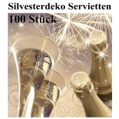 Silvesterdeko Servietten, Cheers New Year, Sektgläser, 100 Stück, 33x33 cm, 3-lagig