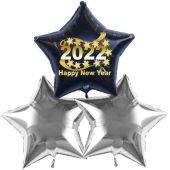 Silvestergrüße Heliumballons Happy New Year Black and Silver Stars