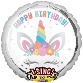 Singender Ballon, Happy Birthday Unicorn Party, inklusive Helium