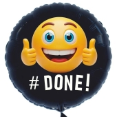 Smiley #DONE!, Luftballon aus Folie zur bestandenen Prüfung, zu Abitur und Examen