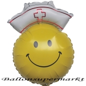 Gute Besserung Luftballon aus Folie, Smiley Krankenpflegerin, Ballon mit Helium
