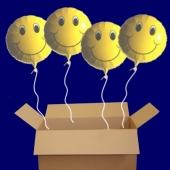 5 Stück Smiley Luftballons aus Folie mit Ballongas Helium im Karton zum Versand