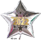 Sternluftballon in Silber aus Folie zu Silvester und Neujahr, Happy New Year, Silvesterdeko 2022
