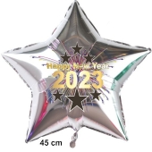 Sternluftballon in Silber aus Folie zu Silvester und Neujahr, Happy New Year, Silvesterdeko 2023