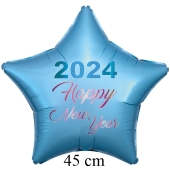 Sternluftballon in Hellblau aus Folie zu Silvester und Neujahr, Happy New Year, Silvesterdeko 2024