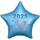 Sternluftballon in Hellblau aus Folie zu Silvester und Neujahr, Happy New Year, Silvesterdeko 2025