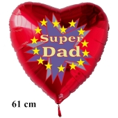 Herzluftballon zum Vatertag. Super Dad. Rot, 61 cm ohne Ballongas Helium