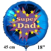 Rundluftballon zum Vatertag. Super Dad. Blau, 45 cm inklusive Ballongas Helium