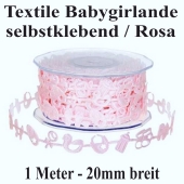 Textile Babygirlande, Baby Girl, 1 Meter, 20mm breit, Rosa, selbstklebend