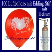 Just Married / Glückwünsche - Namen eintragen, 100 Luftballons mit Heliumflasche