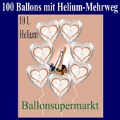 100 Luftballons aus Folie, Silberhochzeit, mit dem Helium-Mehrweg-Behälter