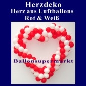 Dekoration zur Hochzeit, Herzdekoration aus Luftballons in Rot-Weiß