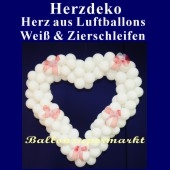 Dekoration zur Hochzeit, Herzdekoration aus Luftballons in Weiß mit Schleifen