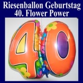 Luftballon zum 40. Geburtstag, Flower Power, Folienballon mit Ballongas