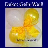 Mini-Luftballons-Dekoration mit Ringelband und Zierschleife, Weiß-Gelb