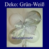 Mini-Luftballons-Dekoration mit Ringelband und Zierschleife, Weiß-Grün
