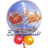 Bubble-Luftballon, Weihnachtsmann mit Schlitten, inklusive Helium