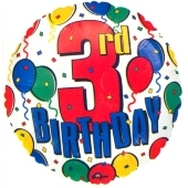 3rd Birthday, Luftballon aus Folie, Geburtstagsballon zum 3. (ohne Helium)