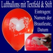 Luftballons Just Married, Rot, mit Stift, 25 Stück, Hochzeit-Luftballons zum Eintragen von Brautpaaren