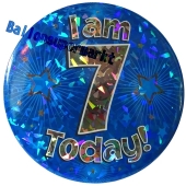 Jumbo Ansteckbutton, Tischaufsteller, I am 7 today, blau