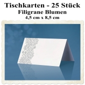 Tischkarten, filigrane Blumen, 25 Stück