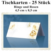 Tischkarten Hochzeit, Ringe und Rosen, 25 Stück