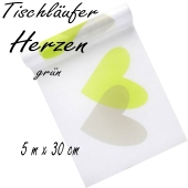 Deko-Tischläufer mit grünen Herzen, Vlies Tischdecke, 5 Meter lang x 30 cm