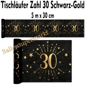 Tischläufer, Tischdecke Zahl 30, schwarz-gold, 5 Meter Rolle