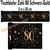 Tischläufer, Tischdecke Zahl 80, schwarz-gold, 5 Meter Rolle