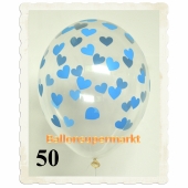 Luftballons 30 cm, Kristall, Transparent mit Babyblauen Herzen, 50 Stück