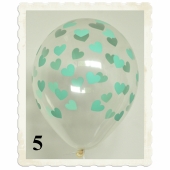 Luftballons 30 cm, Kristall, Transparent mit Mintgrünen Herzen, 5 Stück