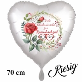 Viele Glückwünsche zur Rosenhochzeit. Herzluftballon aus Folie, 70 cm