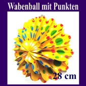 Gelber Wabenball mit Punkten, Festdekoration, Partydekoration, Dekoration Karneval, Fasching, Geburtstag, Party, Kindergeburtstag