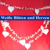 Hochzeitsgirlande, weiße Blüten und Herzen, Hochzeitsdekoration