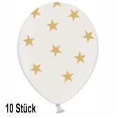 Luftballons, Golden Stars, weiß, 10 Stück