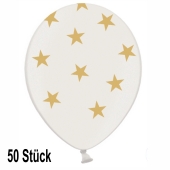 Luftballons, Golden Stars, weiß, 50 Stück