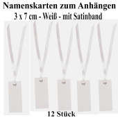 Tischkarten Weiß mit Satinband, 12 Stück