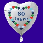 Weißer Herzluftballon aus Folie: 60 Jahre, Diamantene Hochzeit