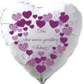 Herzluftballon in Weiß "Du bist mein größter Schatz!" zum Valentinstag