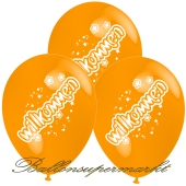 Motiv-Luftballons Willkommen, orange, 3 Stueck