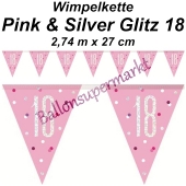 Wimpelkette Pink & Silver Glitz 18 zum 18. Geburtstag